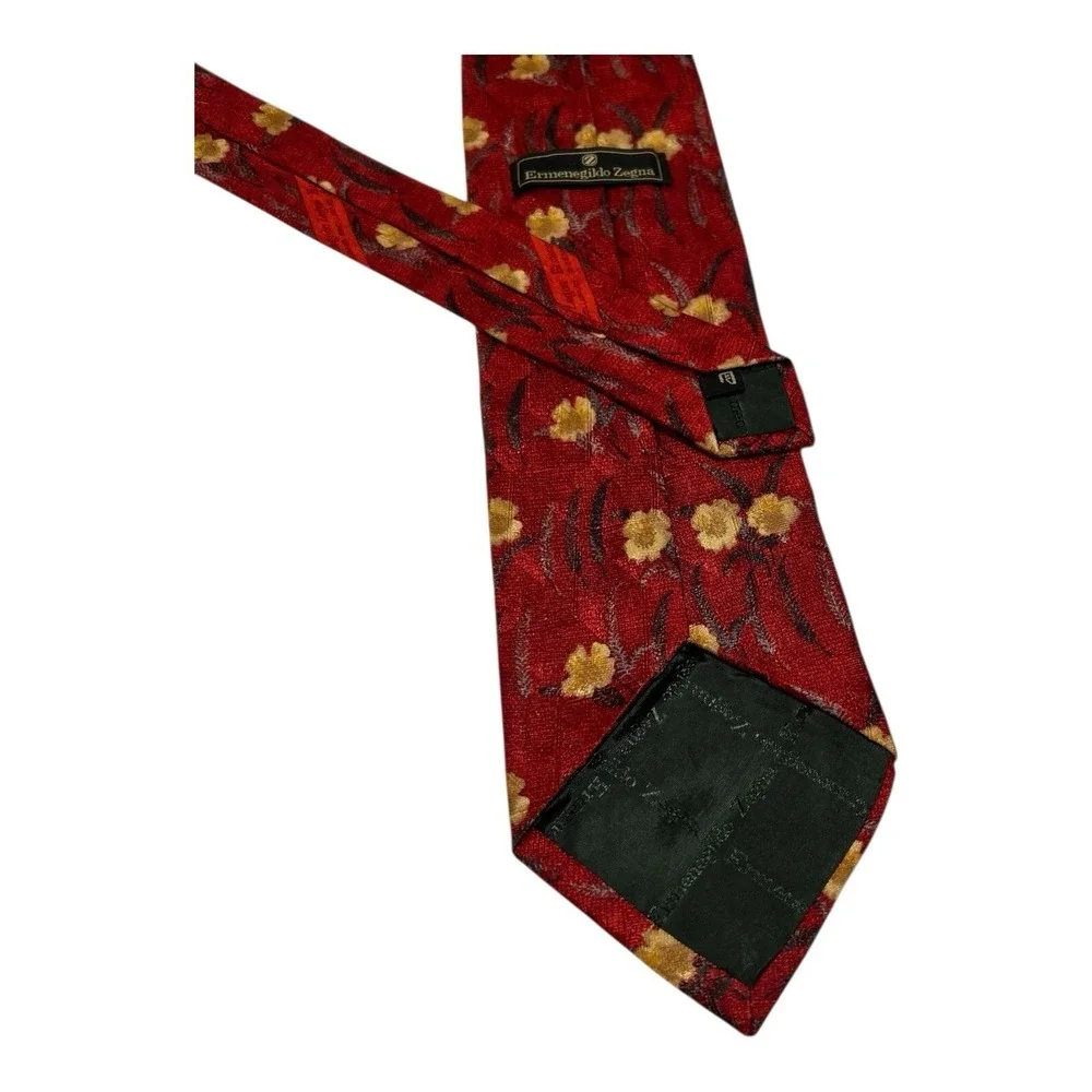 ERMENEGILDO ZEGNA Disegno Esclusivo Silk Tie Flowers Red‎